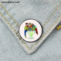 parrots drinking printed pin custom funny brooches shirt lapel bag cute badge cartoon cute jewelry gift for lover girl friends