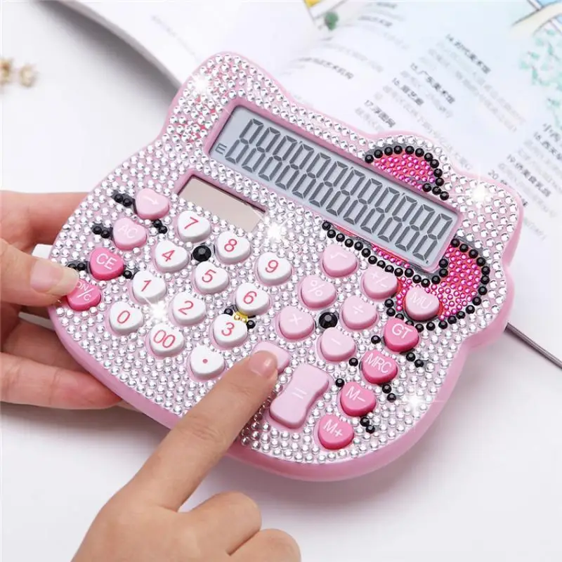 

2022 New Kawaii Sanrioed Hello Kitty Anime Cartoon Cute Crystal Diamond Calculator Solar Computer Toys for Girls