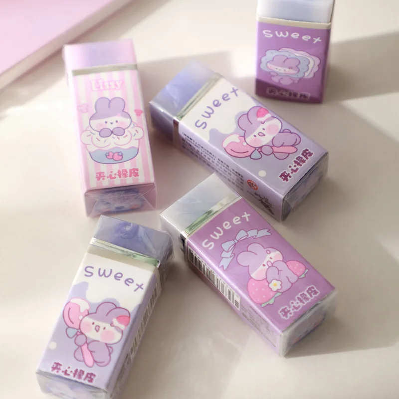 

Cute Bunny Sandwich Eraser Card Wow Write Modify Pencil Eraser Student Stationery School Office Supplies