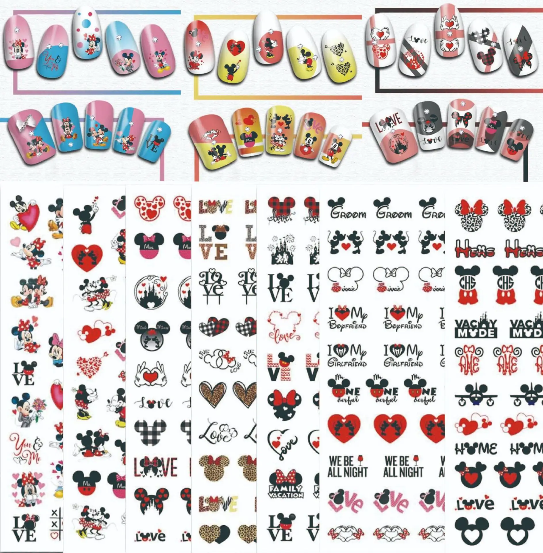 Disney Valentine's Day Cartoon Mickey Mouse Nail Sticker Decoration Princess Stitch 3D Art Supplies