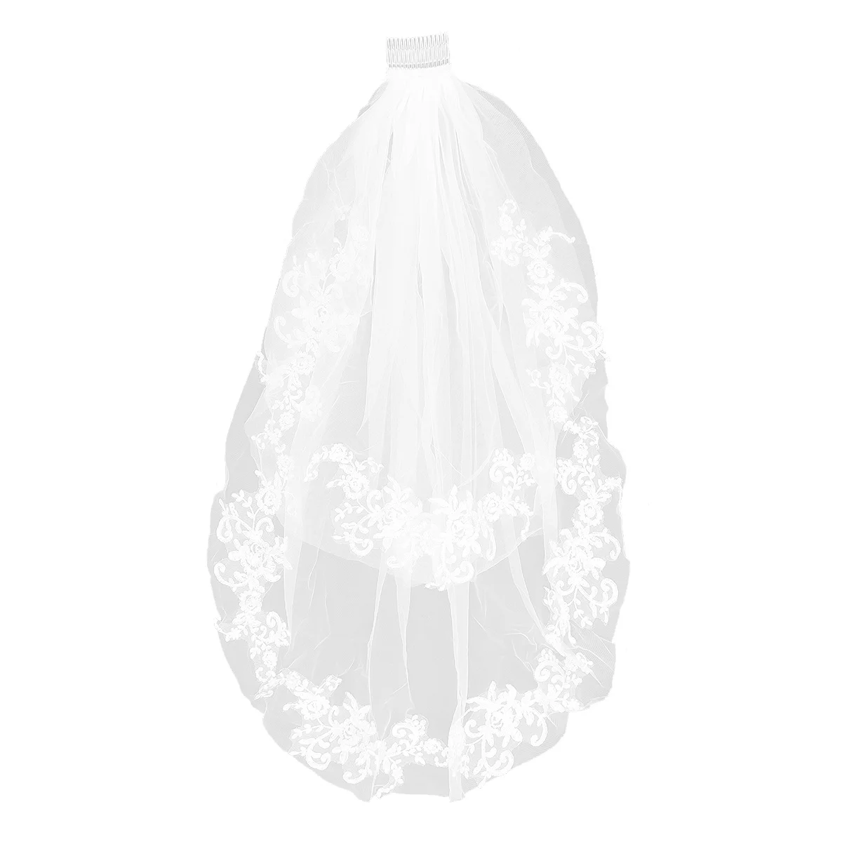 

Simple Elegant Dual Layer Short Bridal Veils with Hair Side Comb (White) Wedding