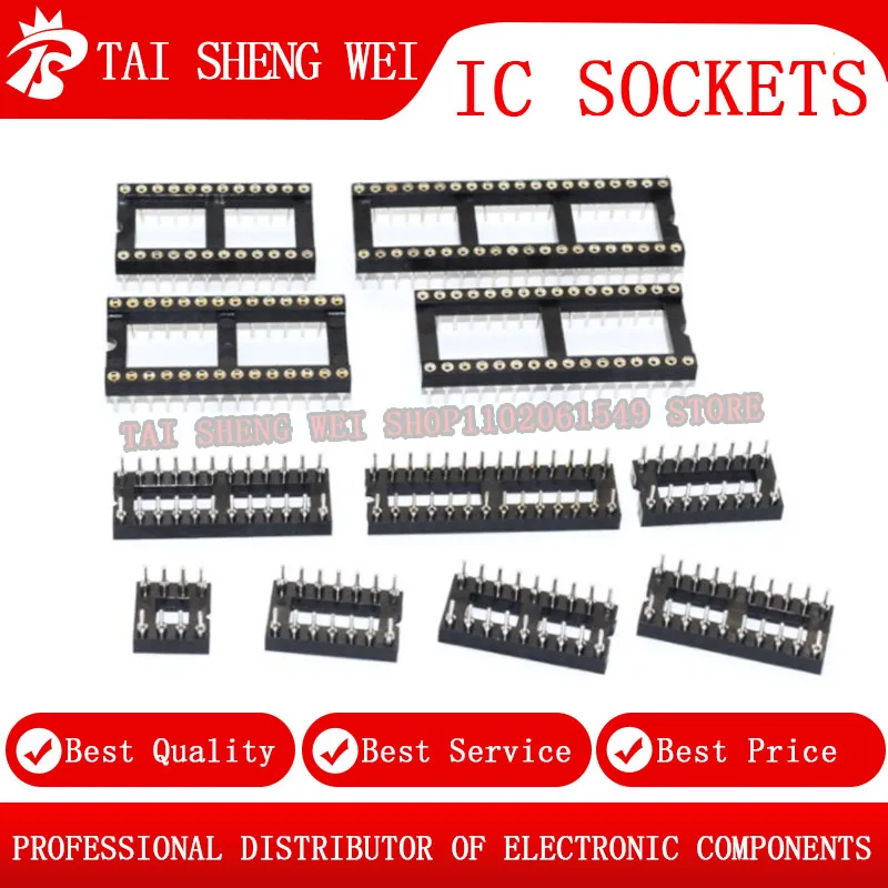 10 шт. IC розетки, круглое отверстие DIP8 DIP14 DIP16 DIP18 DIP20 DIP24 DIP28 DIP32 DIP40, контактный разъем, DIP-разъем