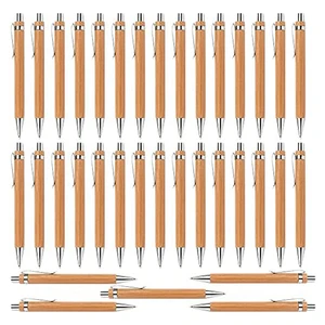 35 Pcs Office And School Supplies Sustainable Pen Bamboo Retractable Ballpoint Pen Writing Tool(Black Ink)