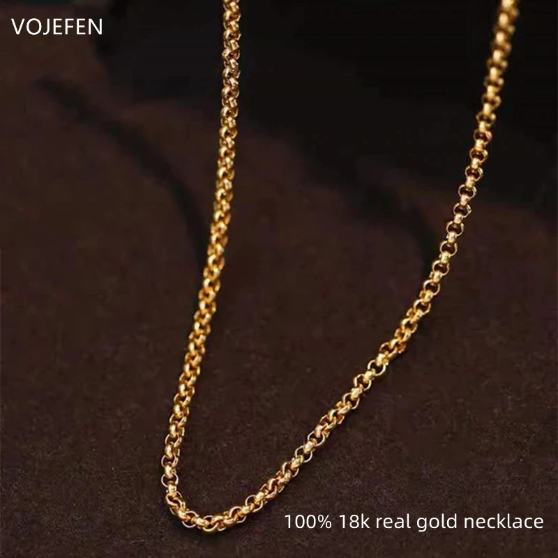 

VOJEFEN AU750 Real Gold Necklaces Woman 18K Original Links News Chains Choker Jewelry On The Neck Long Luxury Gifts Trends 2023