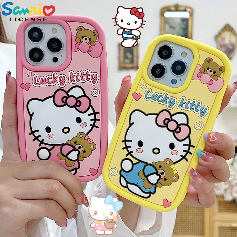 

New Kawaii Sanrio Anime Hello Kittys Cute Silicone Phone Case for Iphone12/13/14Pro Max Cartoon Drop-Proof Soft Case Girls Gift