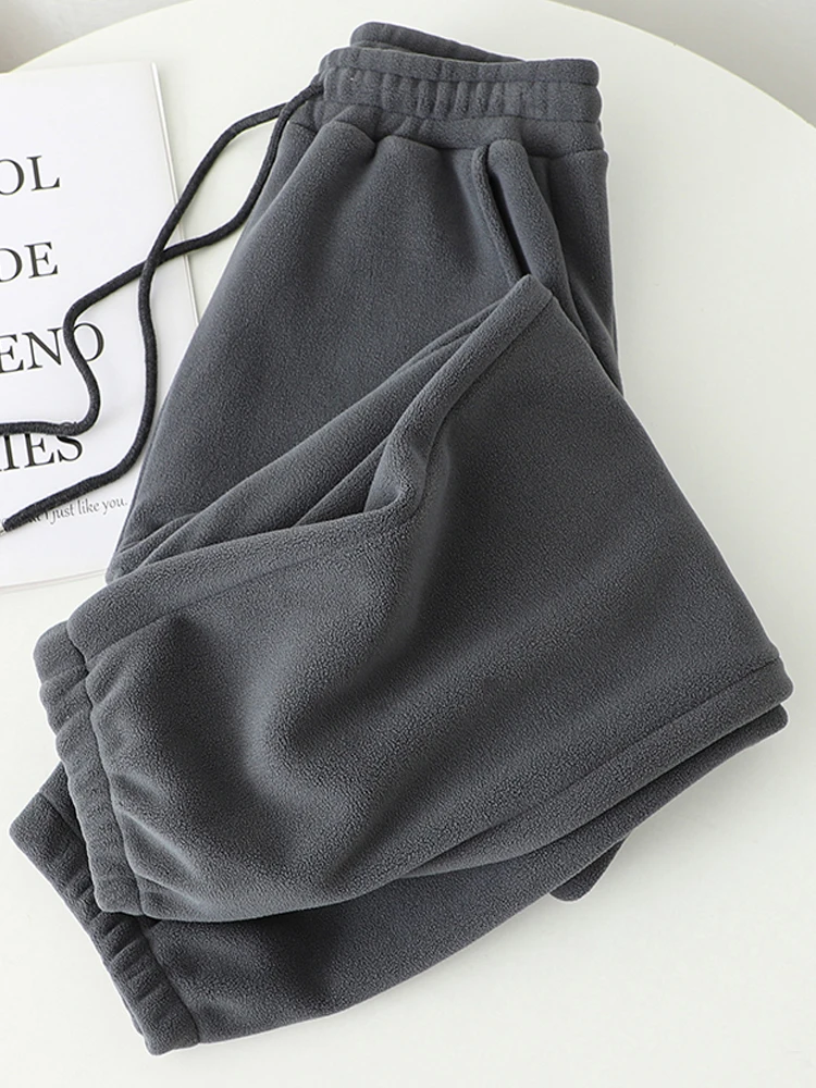 Осень-зима теплые толстые флисовые спортивные брюки женские мягкие штаны с