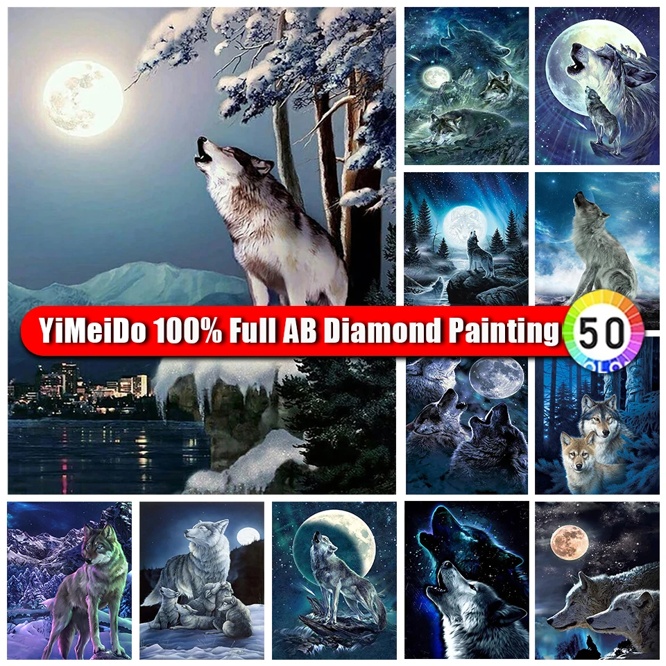 

YIMEIDO Animal Full AB Diamond Painting 100% Moon Wolf Square / Round Diamond Embroidery Scenery Handmade DIY Mosaic Home Decor