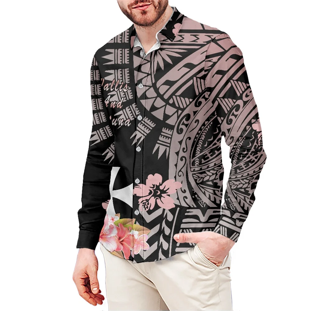 

Autumn Casual Personalized Men's Shirts Polynesian Tribal Clothing Wallis And Futuna Islands Print Long Sleeve Buttons Up Shirt
