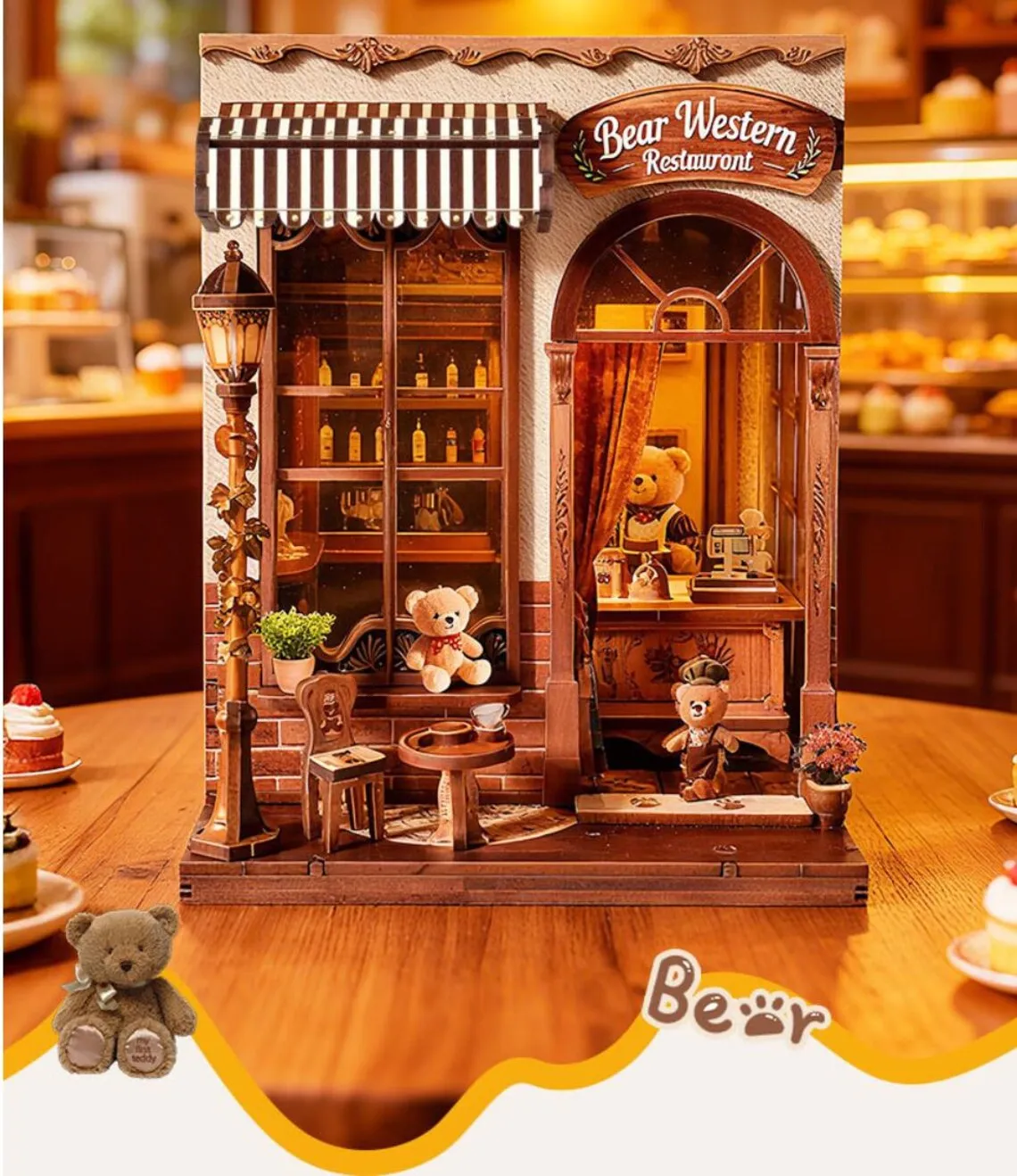 Фото Набор для создания книжного уголка Bear Dessert House: миниатюрный кукольный домик, деревянный 3D-пазл, модель книжной полки, подставки для книг, декор для дома №3