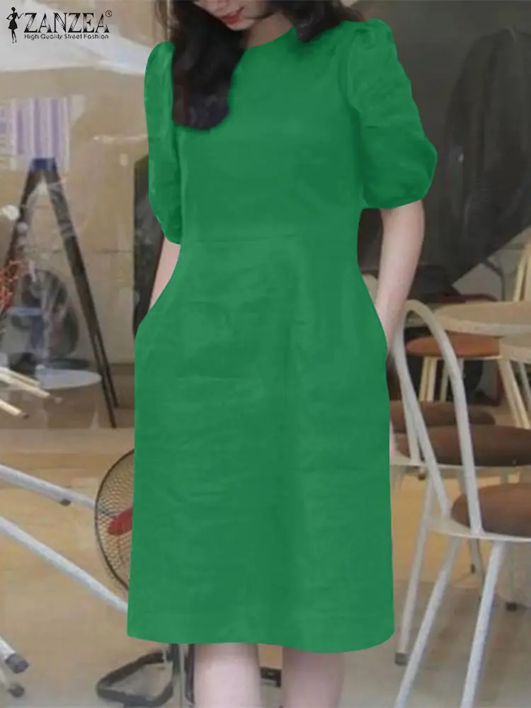 Элегантное однотонное платье ZANZEA женское модное сарафан с коротким рукавом и