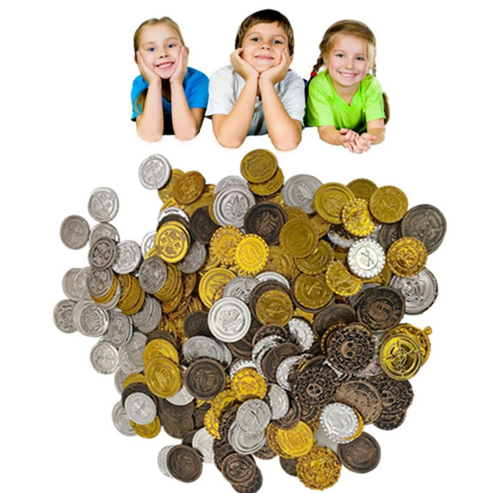 

100pc Halloween Plastic Pirate Coin Kids Birthday Party Decoration Fake Treasure Party Supplies Gift Kids Favor Children's Toys