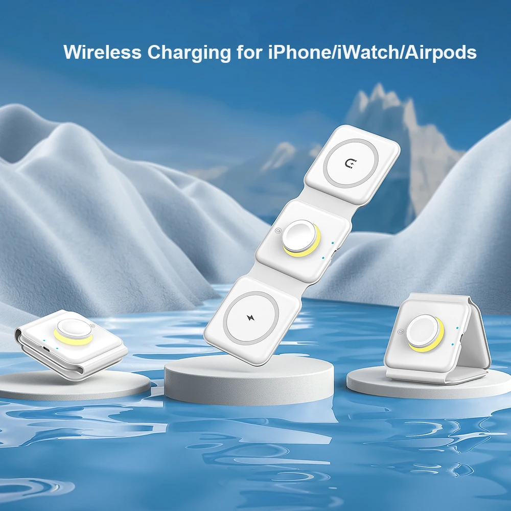 WiWU НОВЕЙШЕЕ 3 в 1 Беспроводное зарядное устройство для iPhone часы наушники