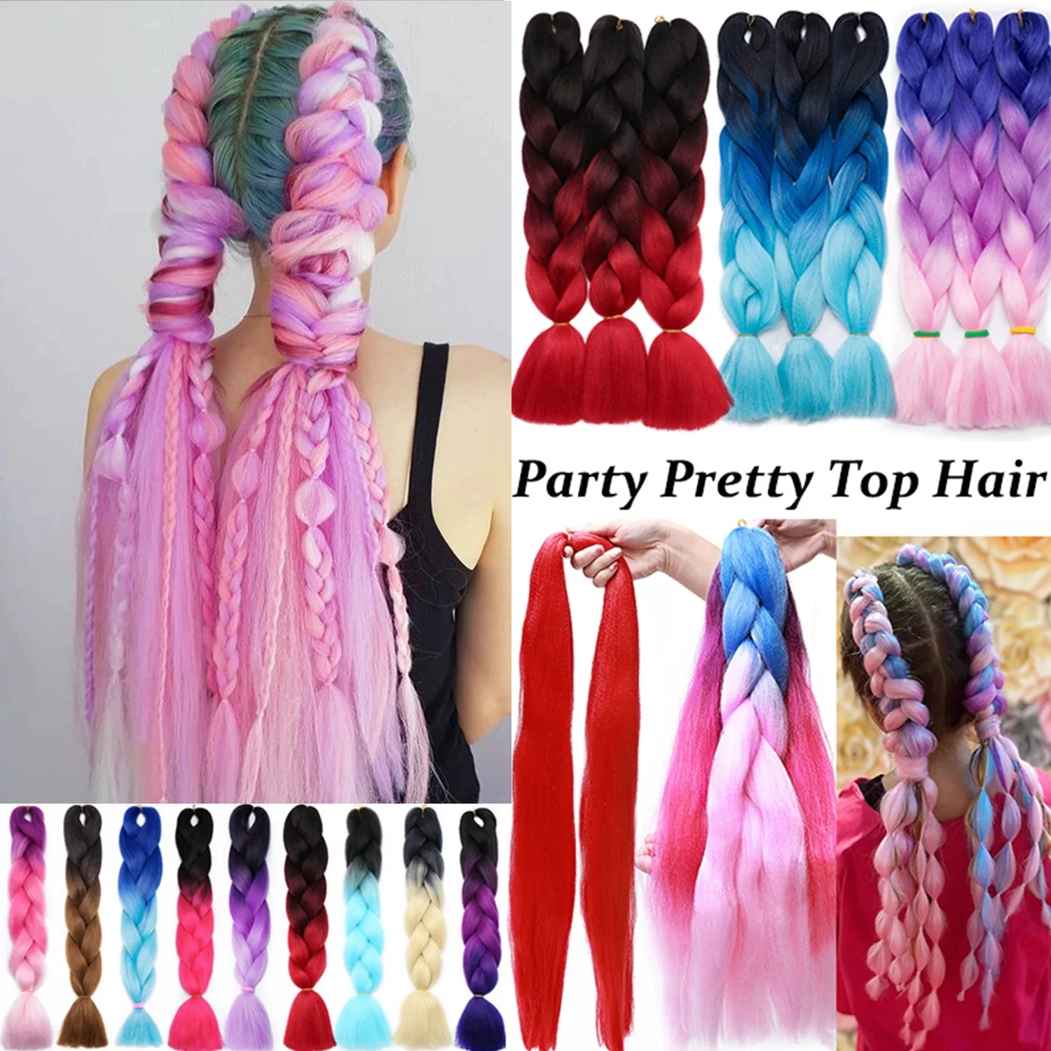 

100G 120 Colors Synthetic Braiding Hair Extensions Packs Ombre Braiding Hair For Women Wholesale 24" Jumbo Box Braids
