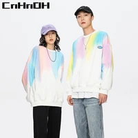 cnhnoh 2022 spring new japanese tie dye couple casual sweater mens trend loose pullover round neck long sleeved men