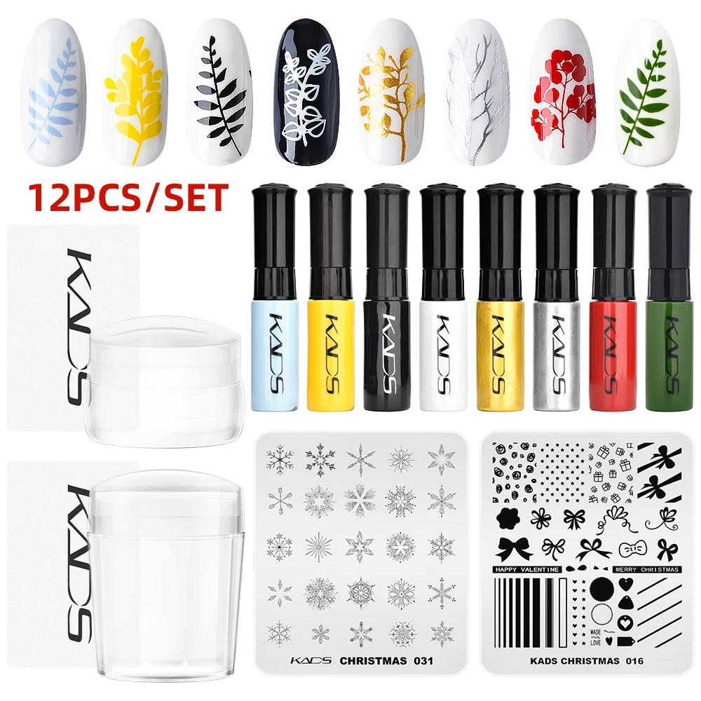 Ногтей Штамповка Польский Набор Черный Белый Штамп Печати Лак Искусство