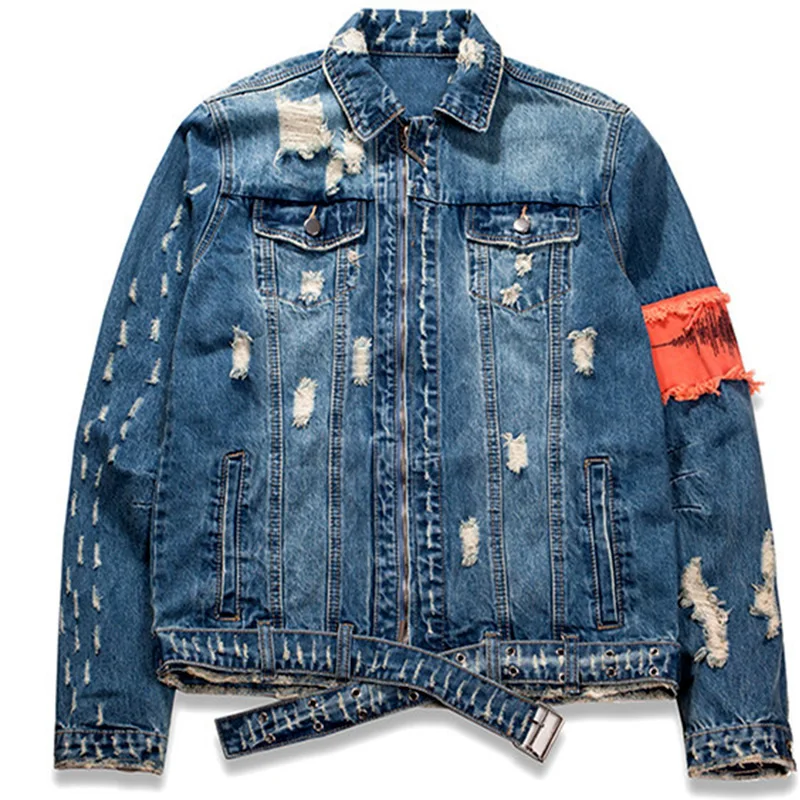 

Zipper Destroyed Denim Jacket Coats Women Men Ripped Hip Hop Casual Streetwear Overcoats Outwear Cargo Jacket Kids