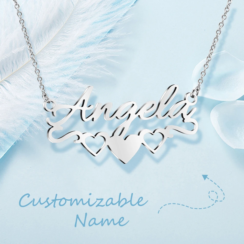 NOKMIT Custom Name Necklace Stainless Steel Gold Plated Personalized Heart Name Necklace For Women Custom Letter Jewelry Gift