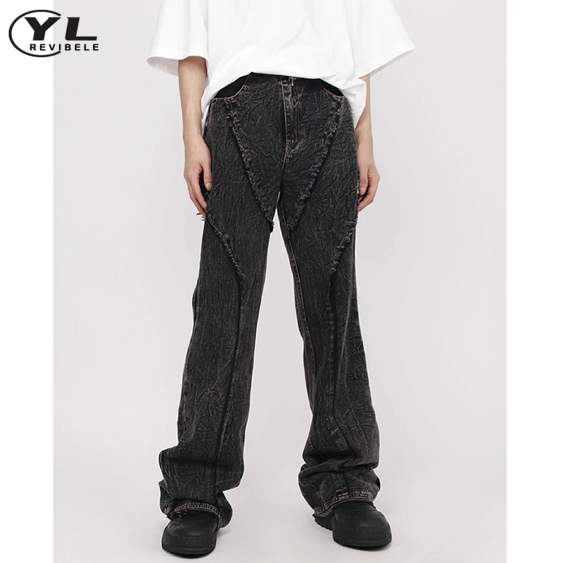 Джинсы мужские с широкими штанинами черные прямые джинсовые брюки в готическом