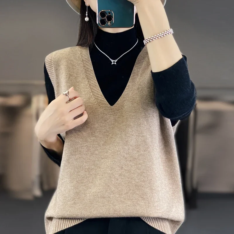 2024 кашемировый жилет Женский свитер пуловер женский простой Приталенный без