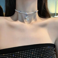 korean fashion personality fashion diamond inlaid pearl pendant short necklace design sense 2022 temperament party jewelry gifts