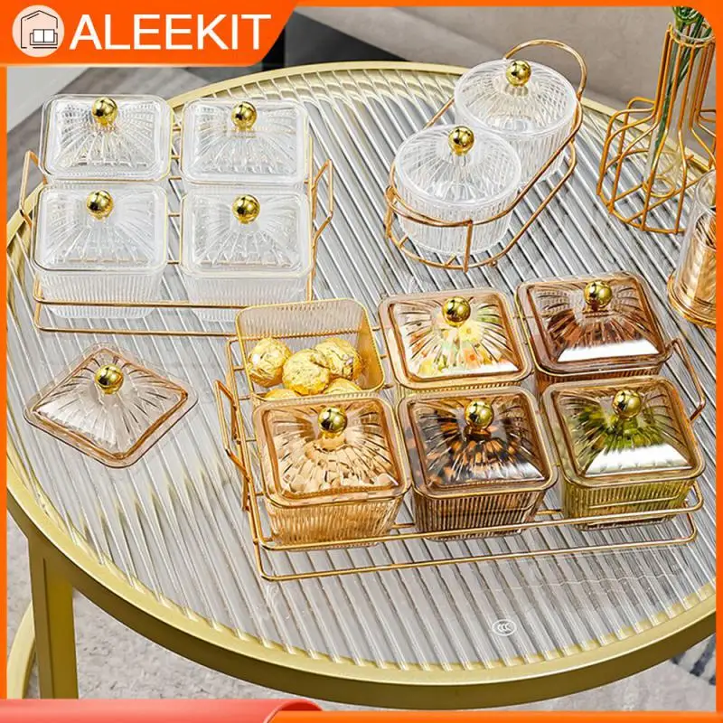 

Square Serving Tray Transparent Storage Box Snack Dish Luxury Partition Platter Tableware Fruit Plate