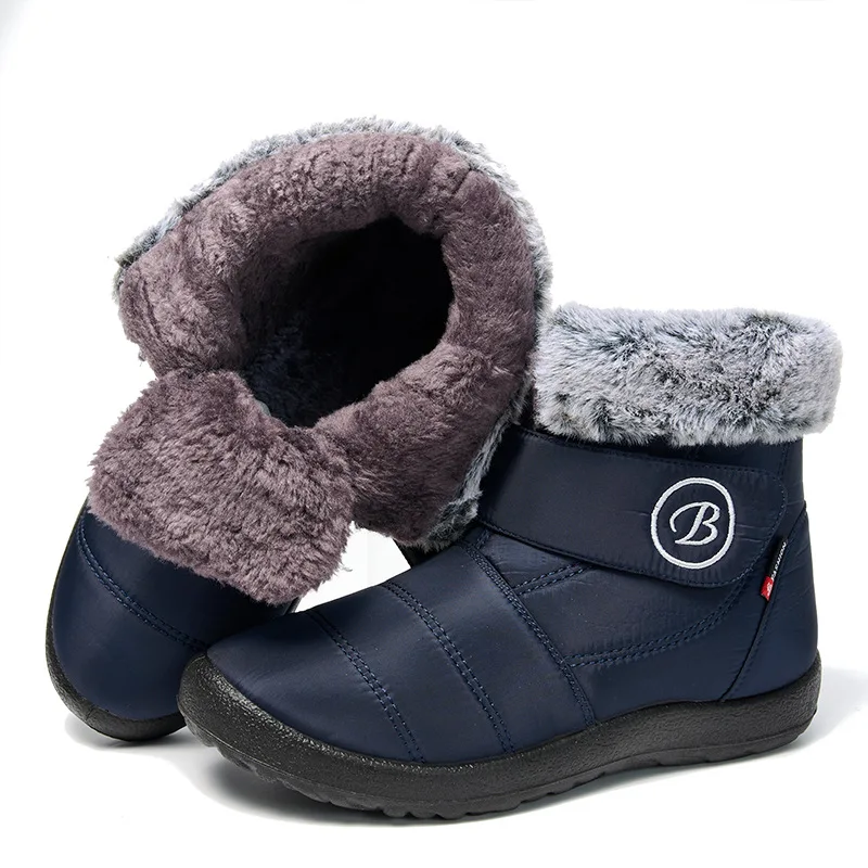 Women Plush Snow Boots Fashion Zipper Winter Booties Female Casual Waterproof Shoes Comfortable Fur Solid Warm Thicken Footwear