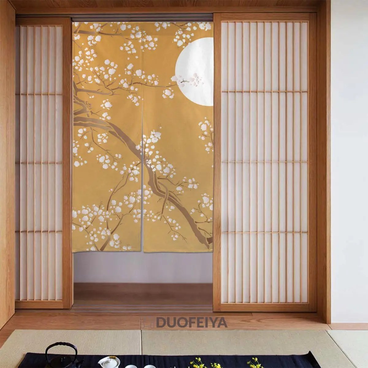 

Занавеска на дверь с узором в японском стиле, занавеска из хлопка и льна с перегородкой сакуры, украшение для дома и кофе