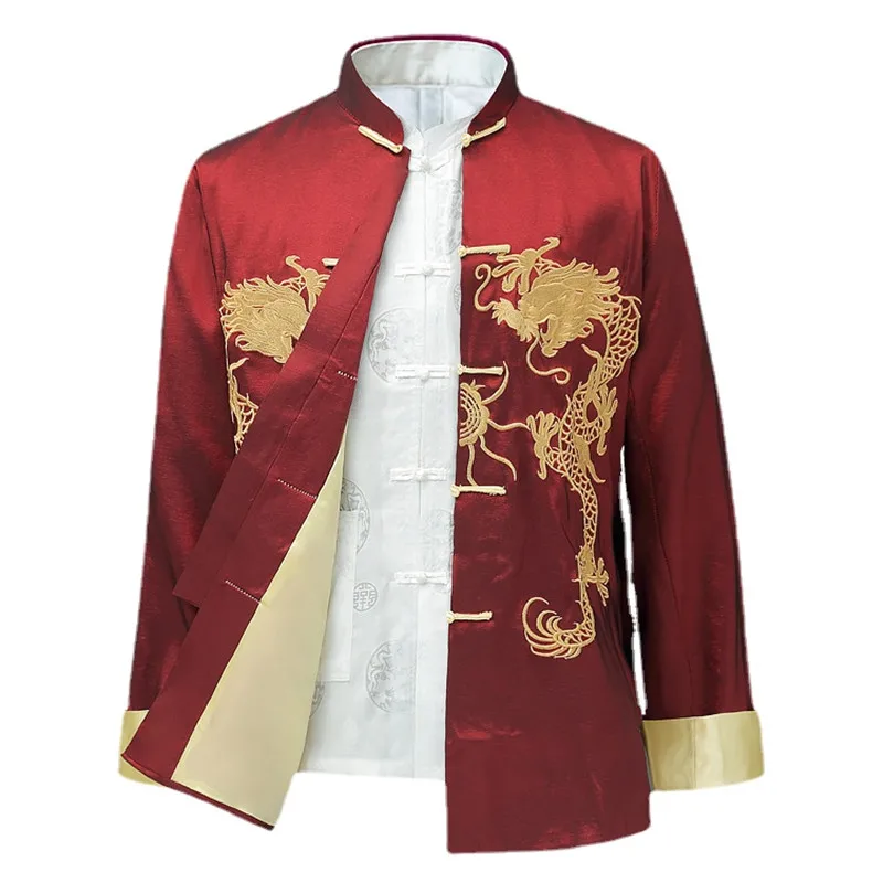 

Chinese Style Embroidered Dragon Hanfu Top Tang Suit Hanfu Men's Kung Fu T-shirt Top Jacket Cheongsam New Year's Coat