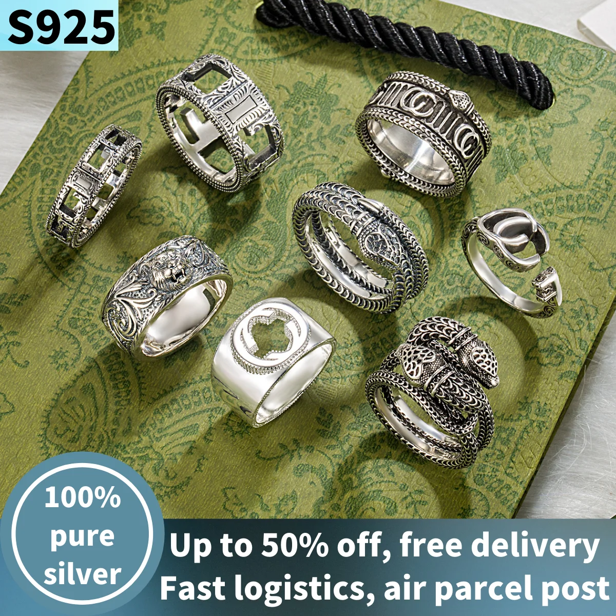 

2022 Trend 100% Sterling Silver Sapphire Spirit Snake European And American Retro Couples Ring Original High-Quality Jewelry
