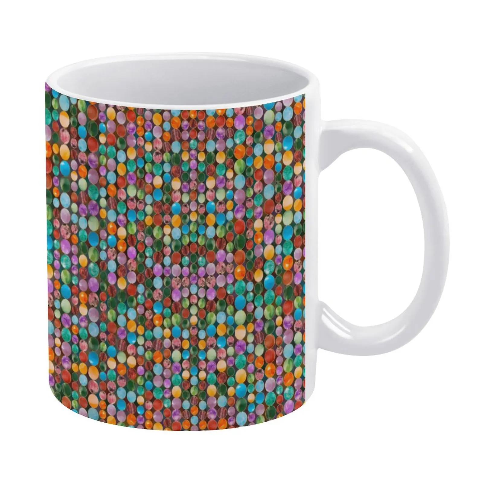 

Colorful Beads Mug Tumbled Gemstones Print Classic Pottery Mug Chat Cheap Cups