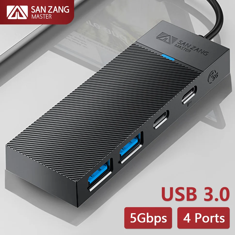 

SANZANG Multiple 4 Port USB 3.0 Hub Type C Splitter Extension Dock Adapter 5Gbps Multi USB A Plug Docking Station for PC Laptop