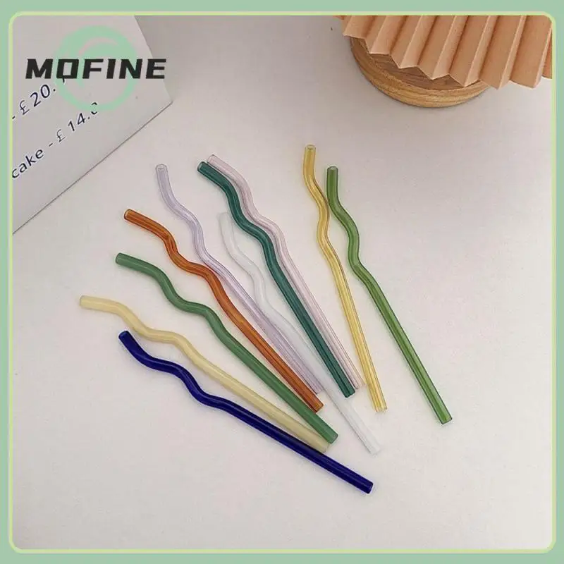 

High Borosilicate Glass Pipette Three-way Curved Shape Heat-resistant Glass Straw Creative Large Wave-shaped Milk Beverage Straw