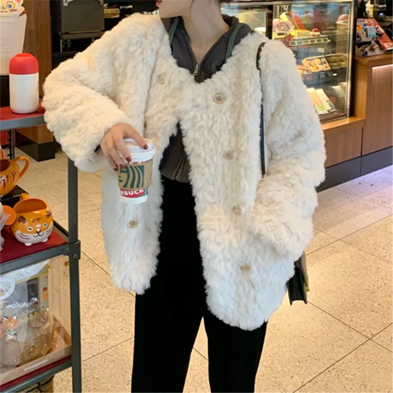 Lamb coat women's winter loose padded coat cotton-padded jacket