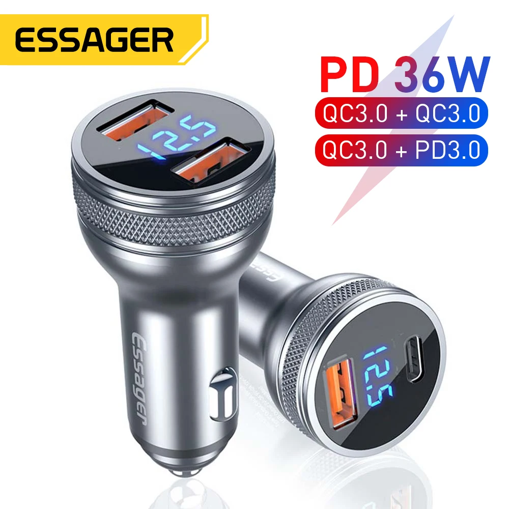 

Essager Mini 36W USB Car Charger Quick Charge 3.0 Charger For iPhone 14 13 Samsung Xiaomi USB Type C Fast Charging Car Charger