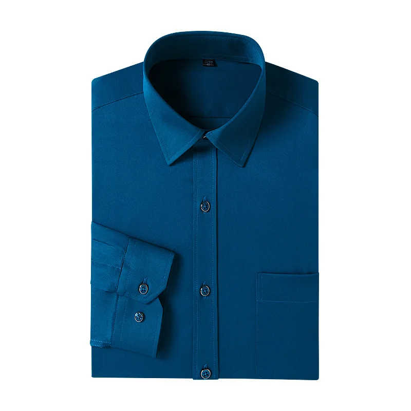 New Four Seasons Men's Shirts Long Sleeve Shirts Trendy Handsome Slim Fiber Solid Color Business Casual Iron-Free Elasticity