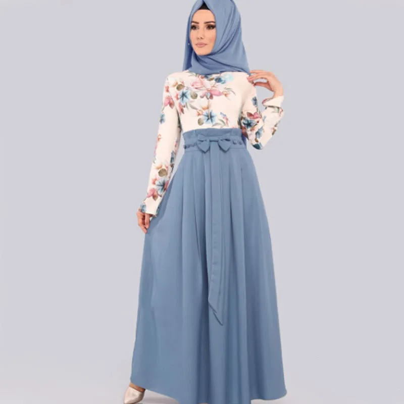 

Vinatge Print Floral Abaya Women Muslim Ramadan Maxi Dresses Dubai Turkey Kaftan Islamic Arab Gown Jalabiya Caftan Robe Vestidos