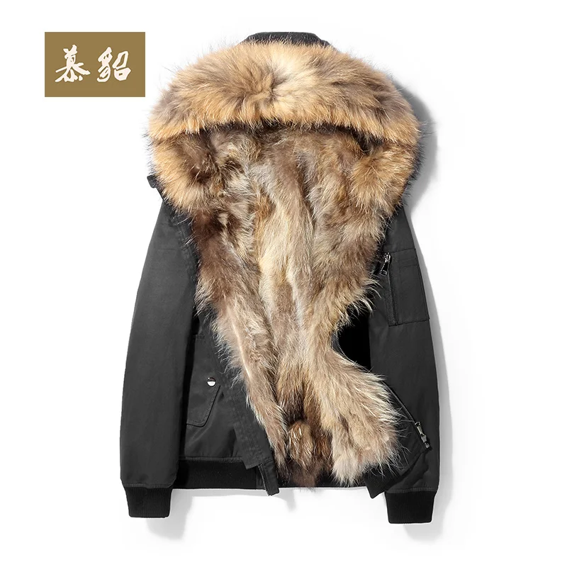

Real Coat Parka Short Winter Jacket for Men Natural Raccoon Fur Collar Warm Luxury Coats Abrigo Hombre M18C0544