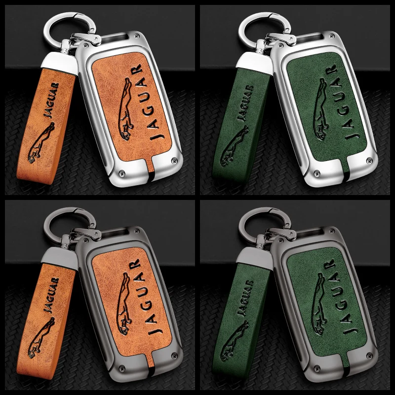 

Metal+Leather Car Remote Key Protective Case Cover For Jaguar XE E-PACE XF XJ Car Key Case Cover Car Keychain Car Accessories