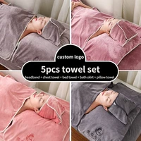 5pcs microfiber towel set for beauty salon headband chest bedspread bath skirt pillow towel custom logo
