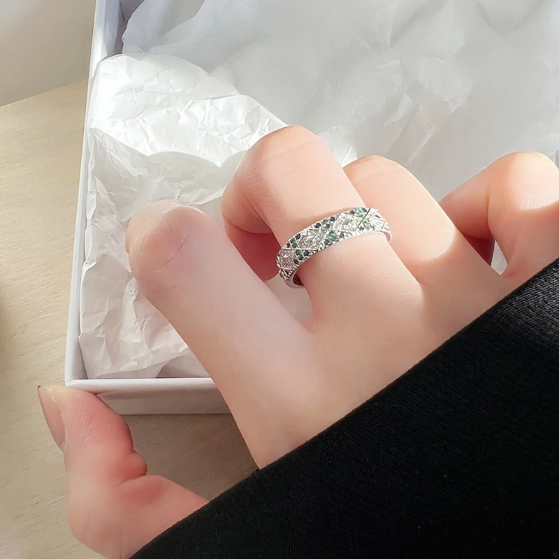 

WEDHOC 925 Sterling Silver Shining Noble Zircon Angel's Eye Resizable Opening Ring For Women Luxury Jewelry Party Birthday Gift