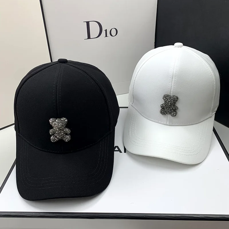 

Rhinestone Baseball Cap Bear Print Designer Solid Color Fashion Mens Womens Sun Cap Spring Autumn Hip Hop Cap Sunhat For Lady
