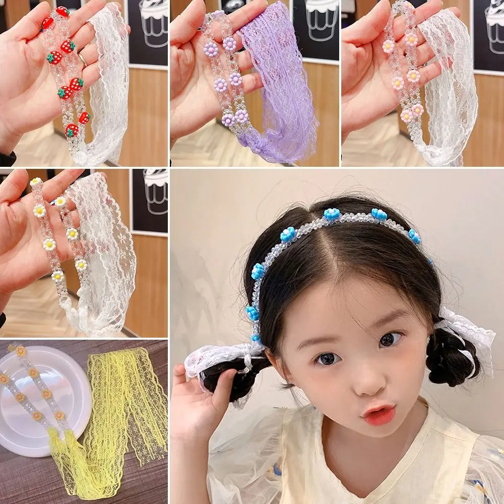 

2PCS Fashion Chiffon Elegant Bowknot Princess Headwear Ribbon Hair Band Chiffon Lace Pearl Headband