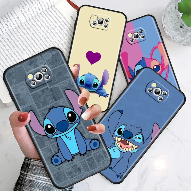 

Stitch Blue Disney Cartoon For Xiaomi Poco M4 X4 X3 F3 GT NFC M3 C3 M2 F2 F1 X2 Pro Mi Mix3 Silicone Soft Black Phone Case Funda