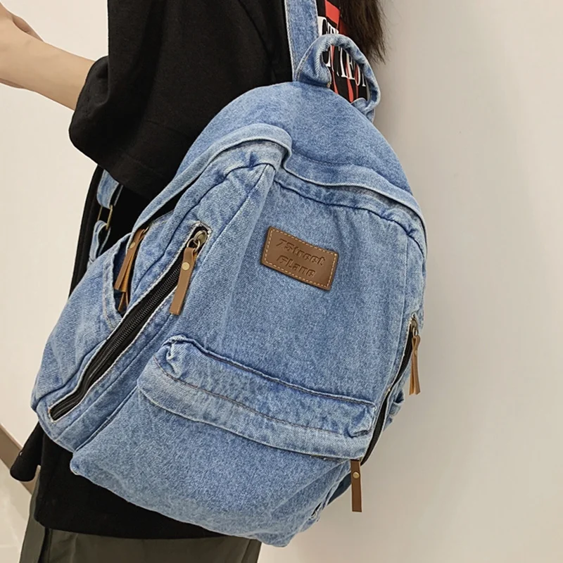 

2023 New Denim Women Backpack Retro Travel Bagpack Large Capacity Backbag College Student School Bags for Teenager Girls Rugtas