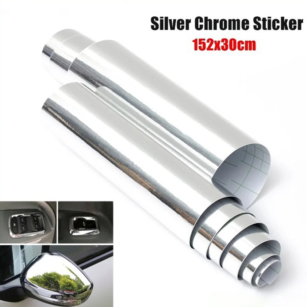 

Car Silver Chrome Vinyl Film Wrap Sticker 30x152cm Car Sticker Decal Sheet Roll Film Decal Air Bubble Free Silver Chrome