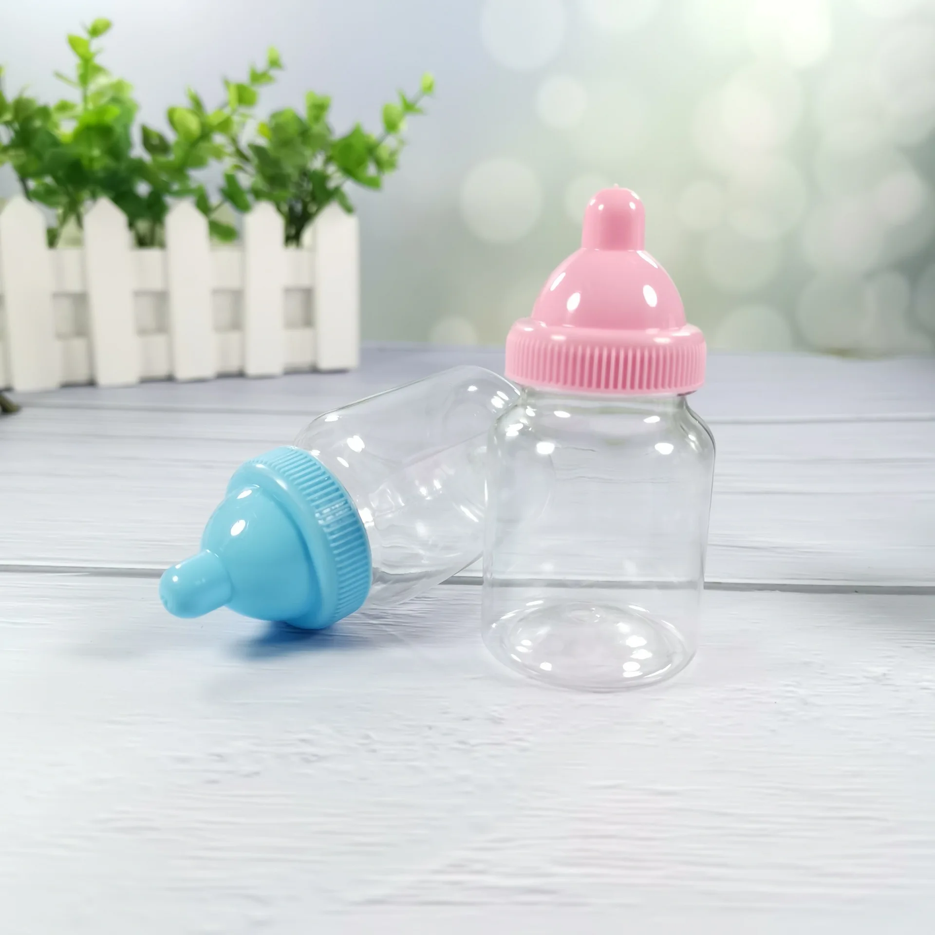 24pcs Baptism Favors Clear Pacifier Plastic Candy Bottle Box Baby Shower Favors and Gifts Christening Decoration