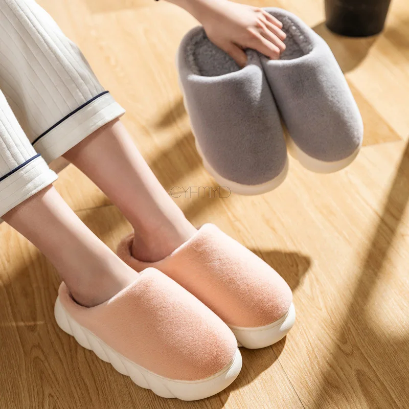Winter House Slippers for Women Platform Shoes with Fur Fashion Female Home Slippers Warm Plush Soft Slippers Bedroom Unisex