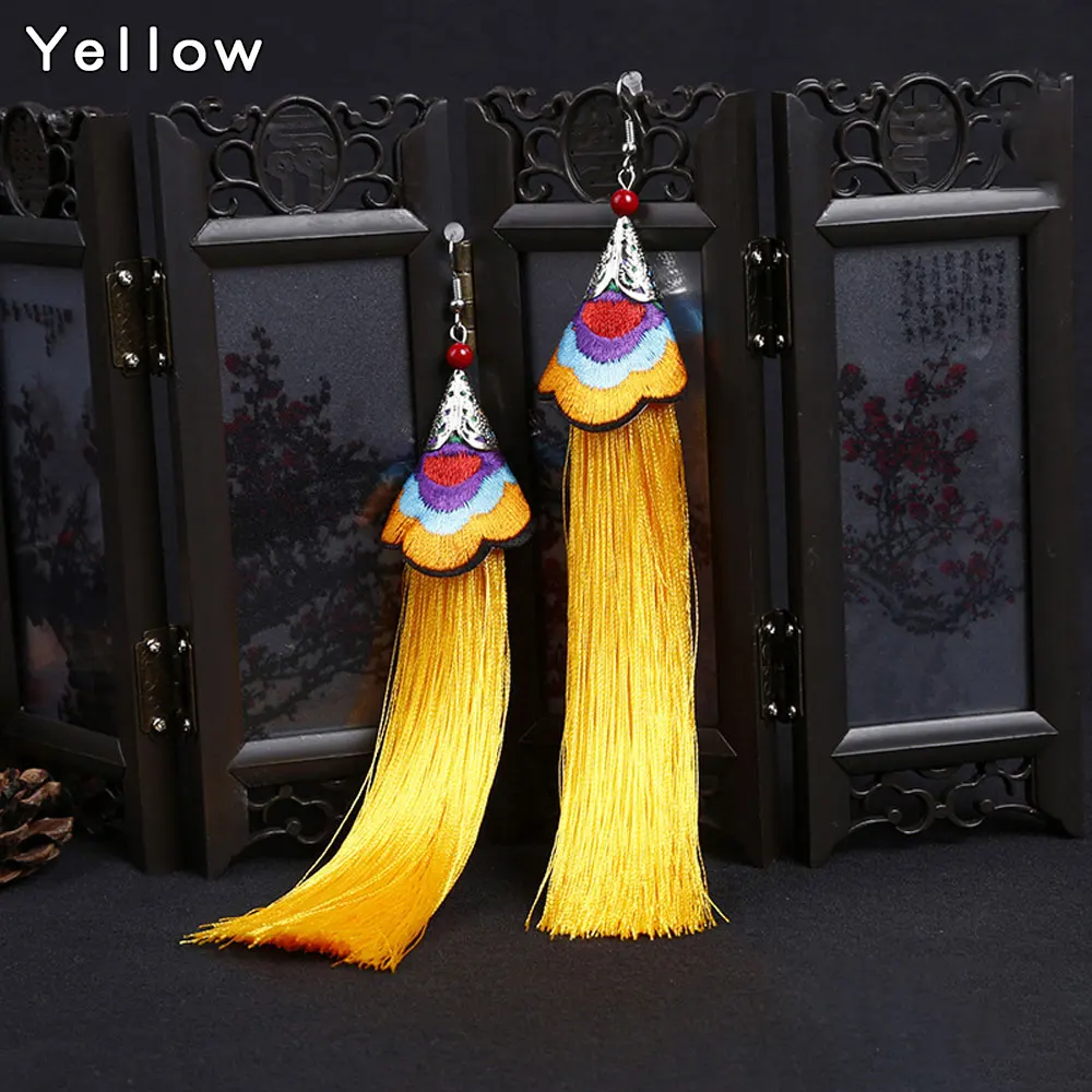 Этнические серьги с кисточками женские подарочные длинные серьги-капли