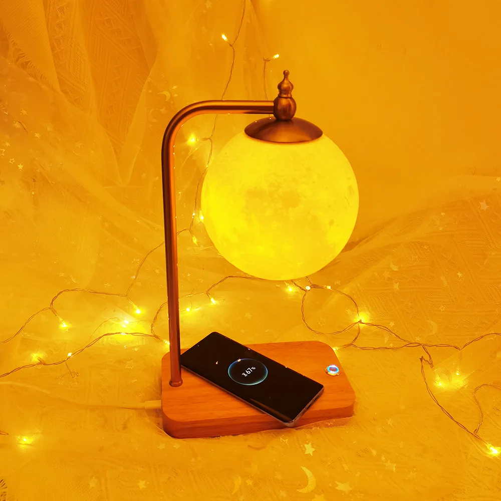 

Cross-border mobile phone wireless charging 3D moon table lamp light luxury male and female friends star sky lamp gift creative