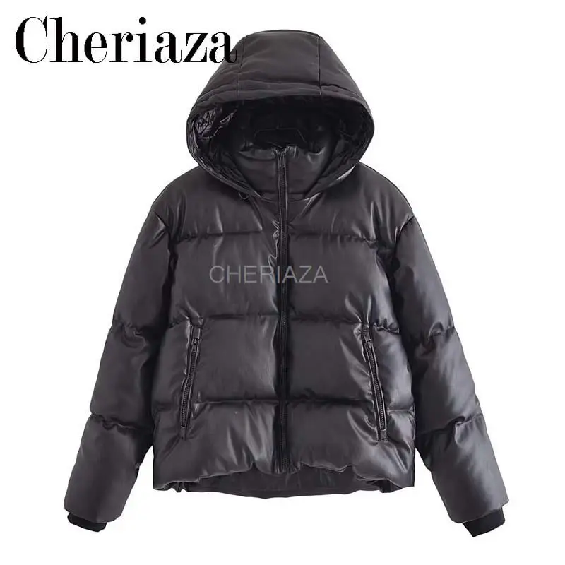 

Осеннее Женское пальто CHeriaza из искусственной кожи черного цвета